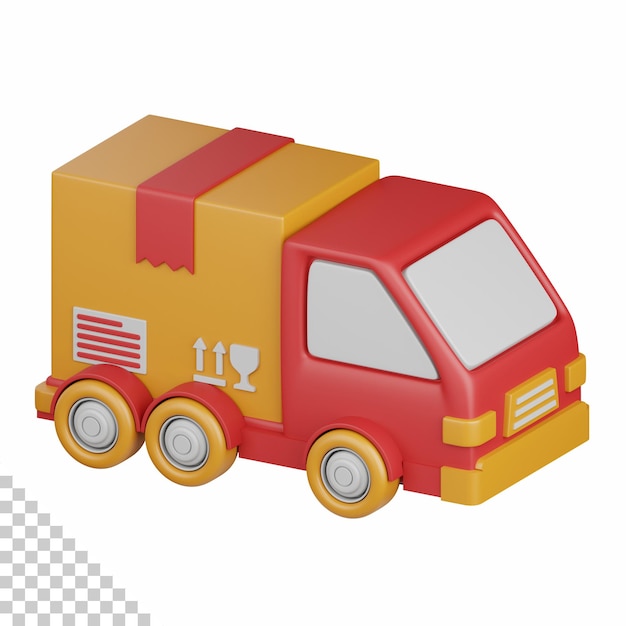 Camión de reparto de renderizado 3d aislado útil para la entrega en línea de la tienda minorista de negocios de comercio electrónico y el elemento de diseño del mercado