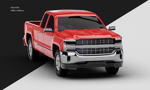 Camion rosso realistico isolato a doppia cabina pick-up dalla vista ad angolo anteriore destro