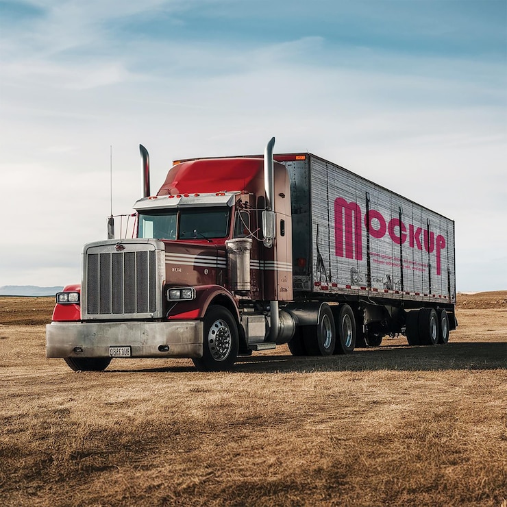 PSD un camion rouge et blanc avec le mot moja sur le côté