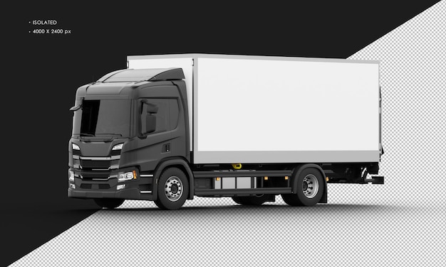 Camion de transport en commun Big Box noir brillant réaliste isolé de la vue de face gauche
