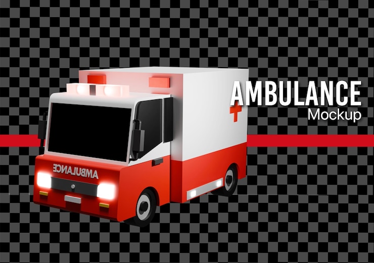 PSD camioneta de ambulancia 3d con sirenas y lámpara