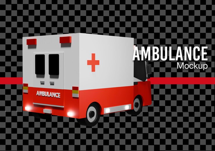 PSD camioneta de ambulancia 3d con sirenas y lámpara