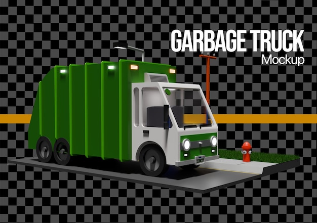 Camioneta de basura 3D en maqueta de color verde