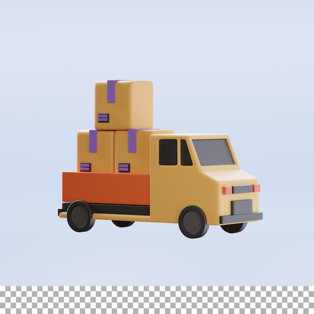 camioneta, coche, con, cajas, 3d, icono