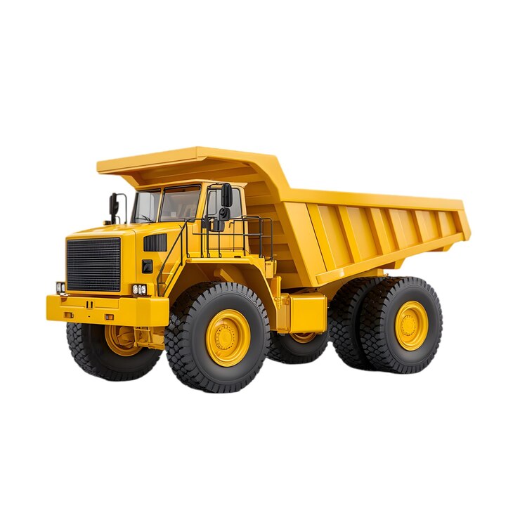 PSD camioneta de descarga pesada amarilla ilustración 3d realista de un vehículo de construcción y minería