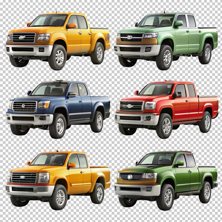 PSD camioneta de recolección de colores diferentes en un fondo transparente