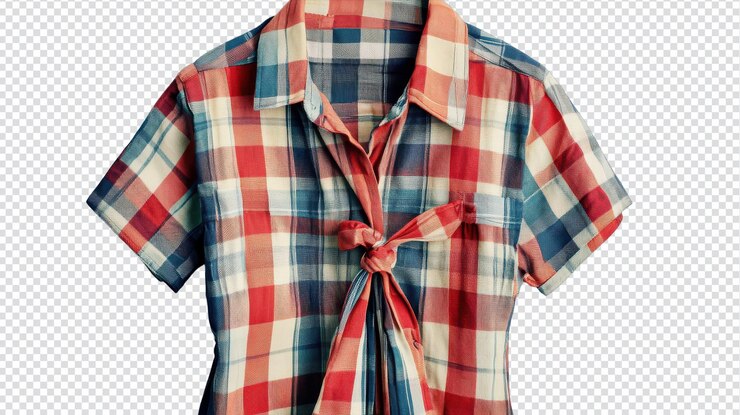 PSD camisa a quadros colorida com fundo transparente com um elegante desenho de gravata perfeito para saídas ocasionais de verão