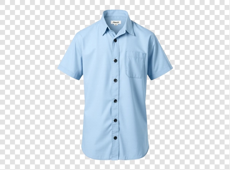PSD camisa azul con botones y una camisa sobre un fondo transparente