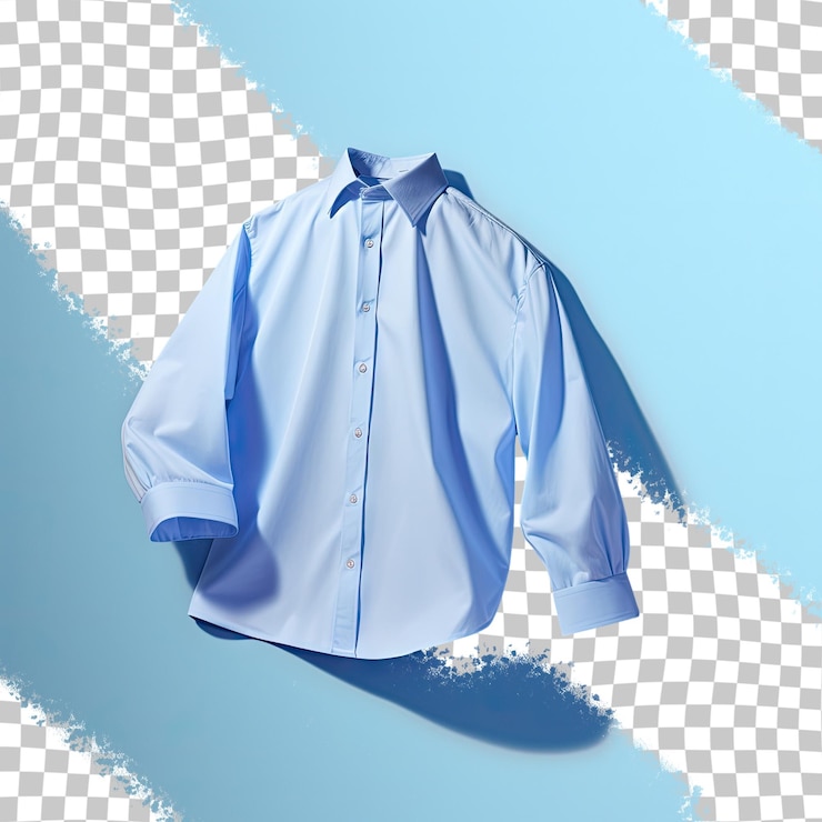 PSD una camisa azul con una camisa blanca colgada sobre un patrón de cuadros.