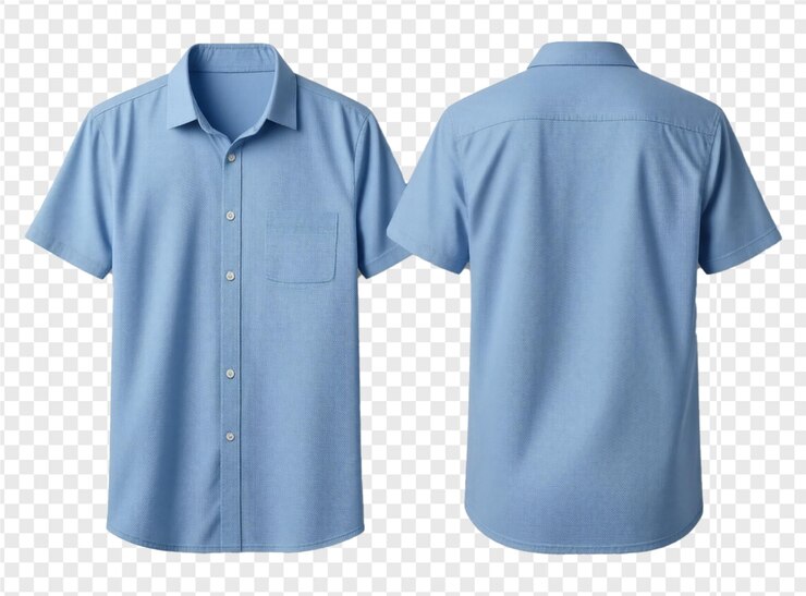 PSD camisa azul con un cuello y un bolsillo en el lado izquierdo
