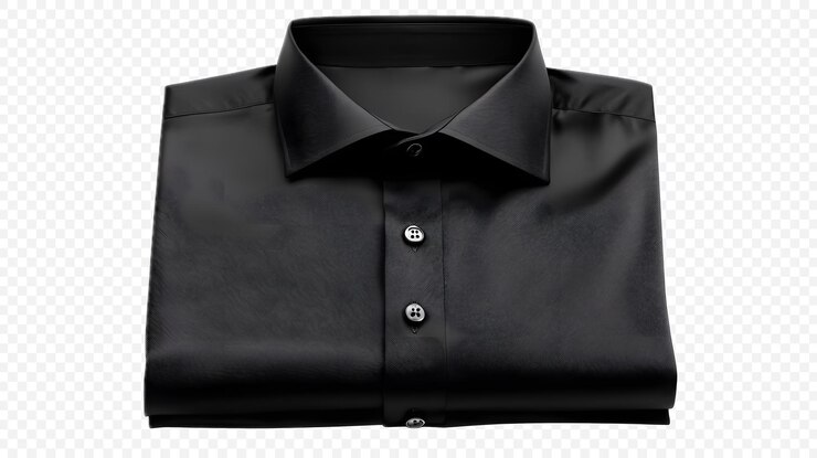 PSD camisa clásica negra plegada sobre un fondo transparente