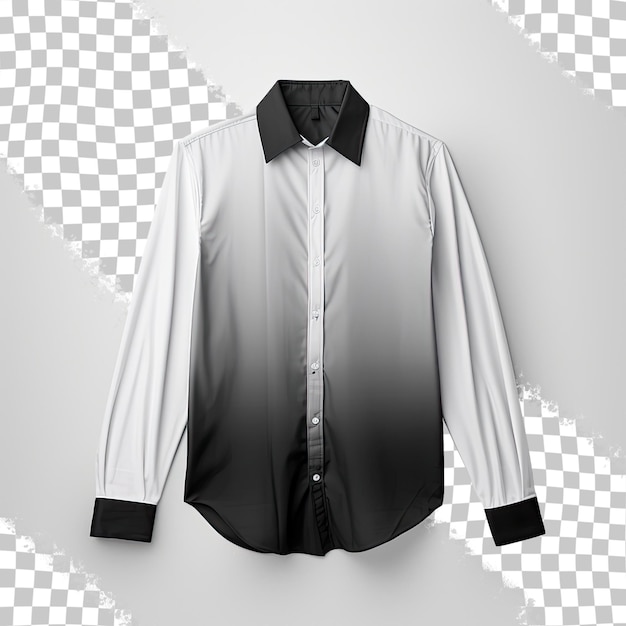 Camisa de hombre en blanco y negro con mangas largas y fondo transparente.