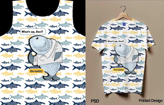 una camisa que dice pescado en él está en una percha
