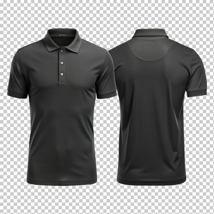 camisas de polo negras delante y detrás sobre un fondo transparente