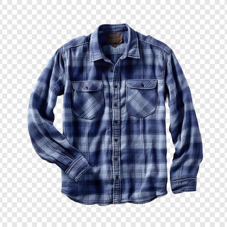 PSD camiseta a quadros azul elegante para homens isolada em fundo transparente