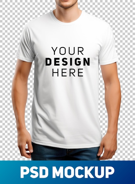 Camiseta blanca en cuerpo de hombre para maqueta aislada sobre fondo transparente