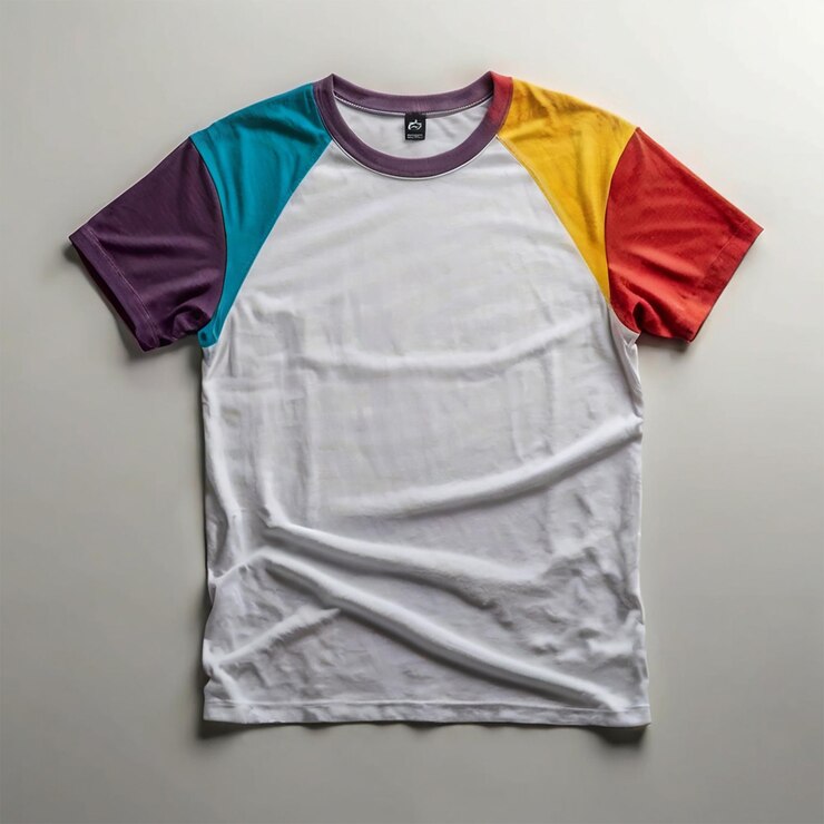 PSD una camiseta blanca con una franja de color arco iris en ella