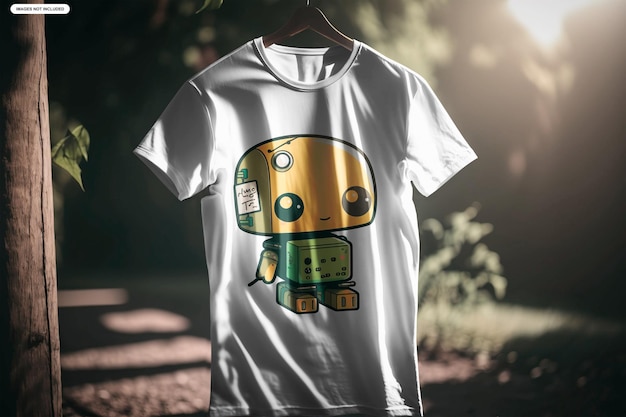 PSD una camiseta blanca con un robot encima.