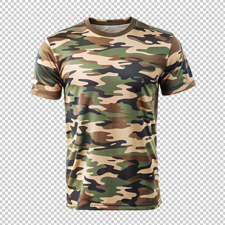 PSD camiseta de camuflaje sobre un fondo transparente