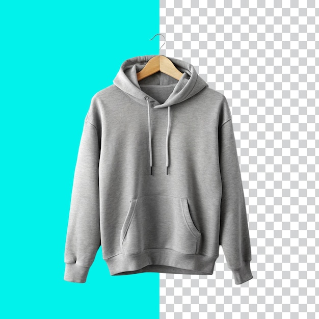 Camiseta con capucha gris aislada sobre un fondo transparente para la maqueta
