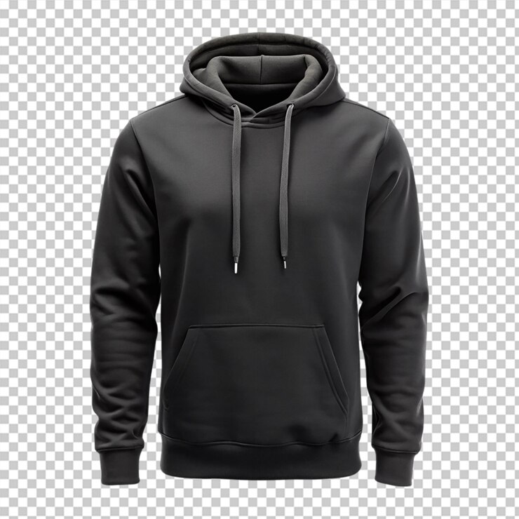 PSD camiseta con capucha negra aislada sobre un fondo transparente