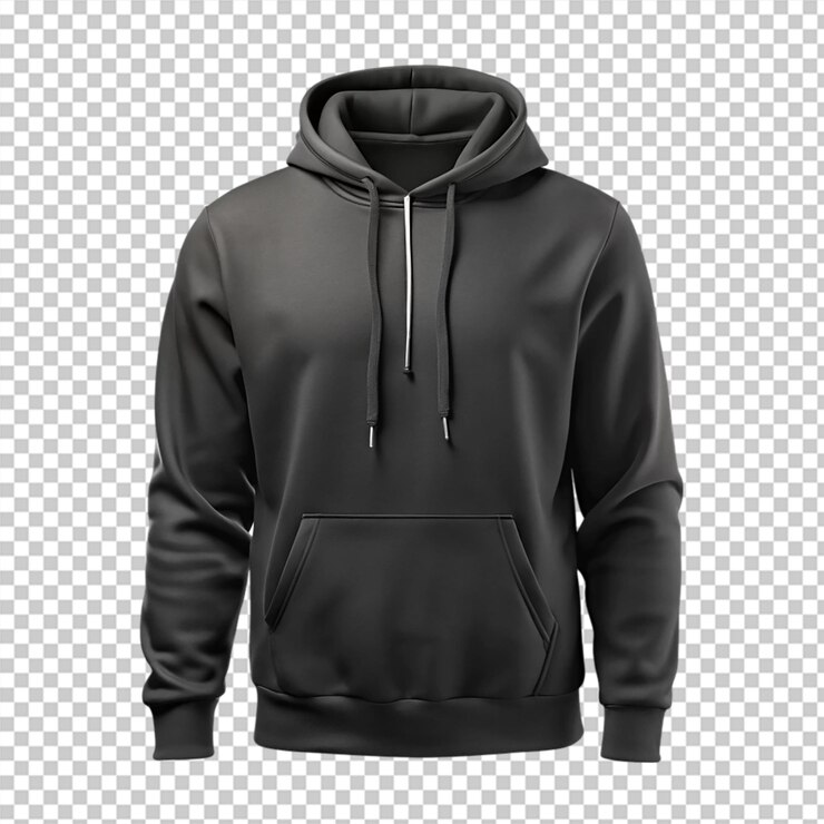PSD camiseta con capucha negra aislada sobre un fondo transparente
