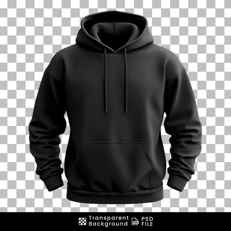 PSD camiseta con capucha negra aislada sobre un fondo transparente