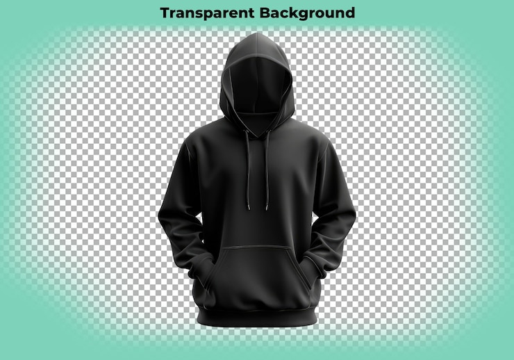 PSD camiseta con capucha negra aislada sobre un fondo transparente