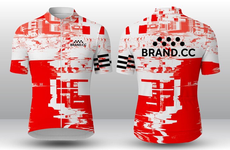 PSD camiseta de ciclismo roja y blanca con efecto glitch