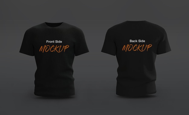 Camiseta com renderização isolada de design de maquete de vista frontal e traseira