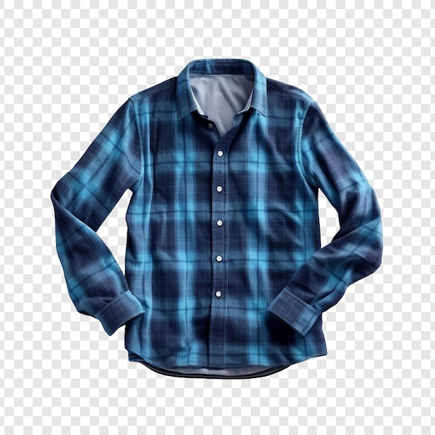 PSD camiseta a cuadros azul elegante para hombres aislada sobre un fondo transparente