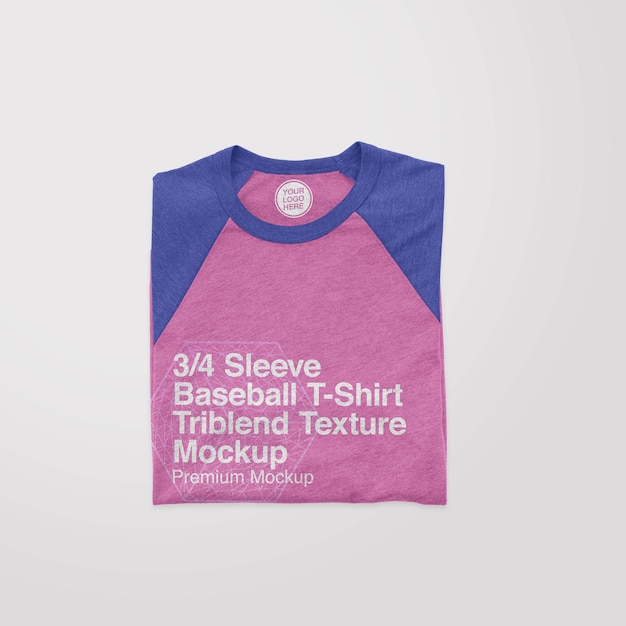 Camiseta de baseball manga triblend textura dobrada maquete