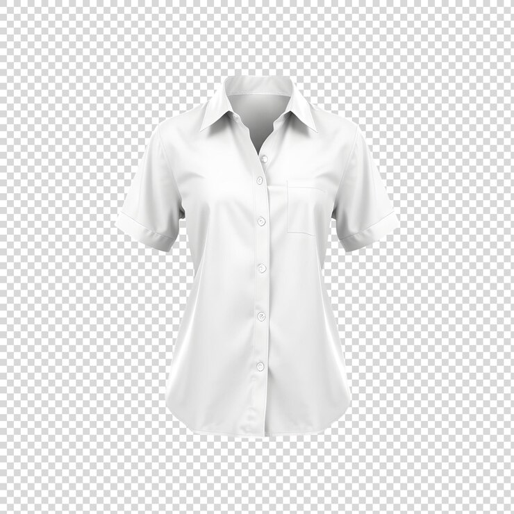PSD camiseta de mulher com colarinho de mangas longas de frente em todo o comprimento em fundo transparente