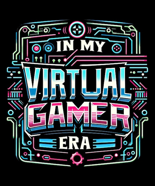 PSD camiseta de jugador de realidad virtual nerd neon gaming rush camiseta vibrante virtual gamer era design camiseta