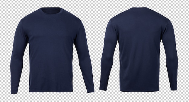 PSD camiseta de manga larga azul marino plantilla de maqueta delantera y trasera para su diseño.