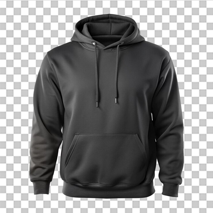 PSD camiseta negra con capucha aislada sobre un fondo transparente