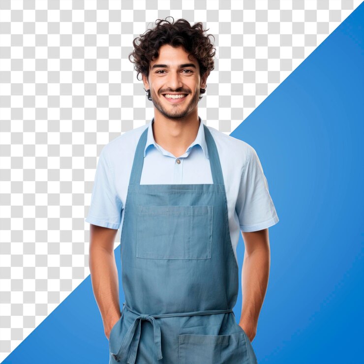 PSD camiseta de persona sonriente con delantal