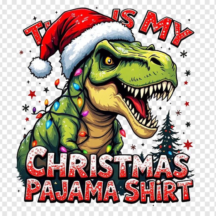 PSD camiseta de pijama de navidad divertida sombrero de papá noel trex dinosaurio con luces navideñas para el chee navideño festivo