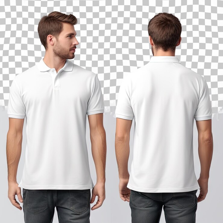 PSD camiseta de polo transparente simulada hacia adelante y hacia atrás vista aislada modelo masculino usar s transparente sencillo