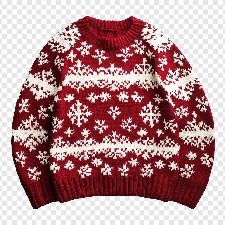 PSD camiseta de punto de copo de nieve roja acogedora