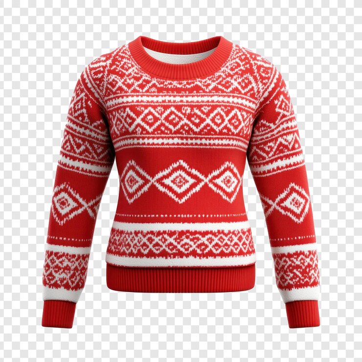 PSD camiseta roja de navidad con patrón blanco aislado en 3d sobre un fondo transparente