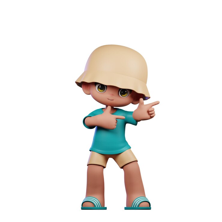 PSD camiseta de tosca de niño 3d apuntando a la postura izquierda