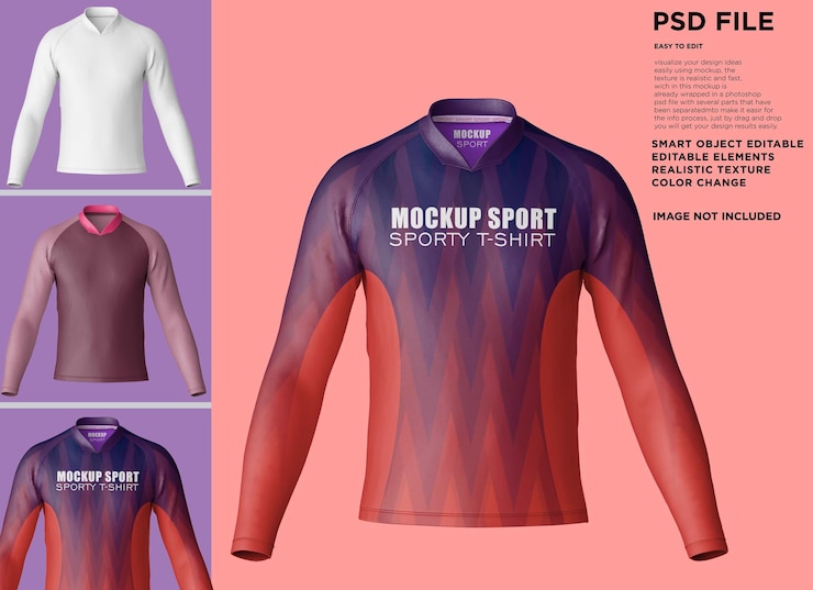 PSD camiseta uv cuello manga larga mockup