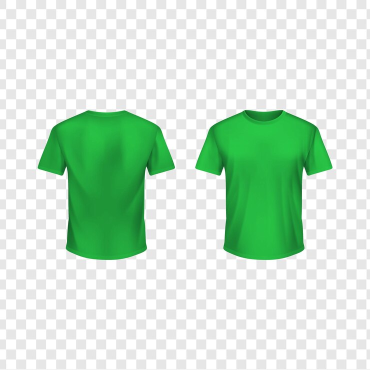 PSD camiseta verde vista delantera y trasera aislada sobre un fondo transparente