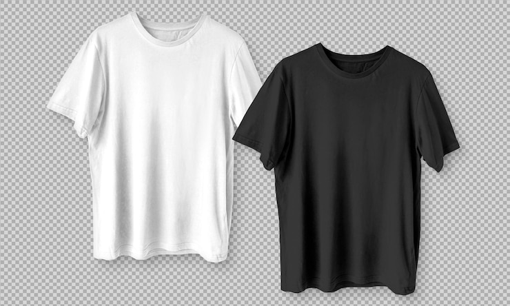 PSD camisetas en blanco y negro sobre fondo transparente
