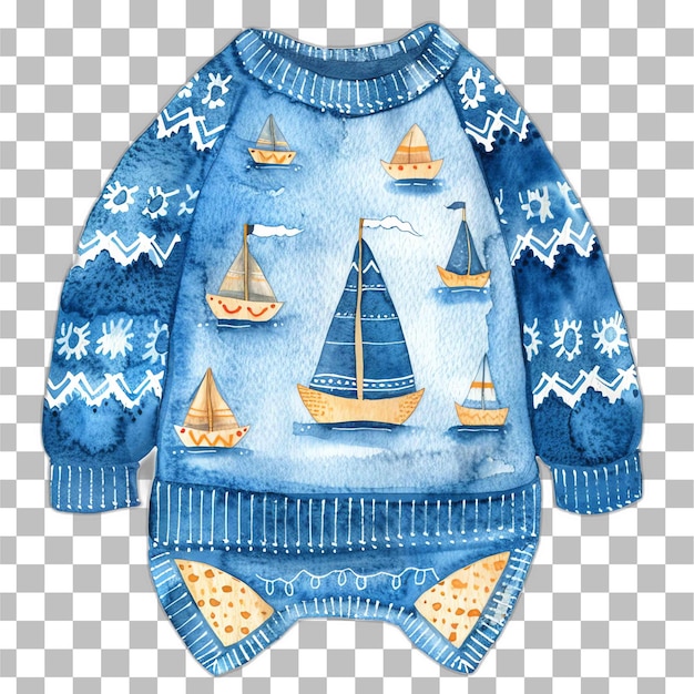 PSD camisola de bebé azul com barcos aquarela infância