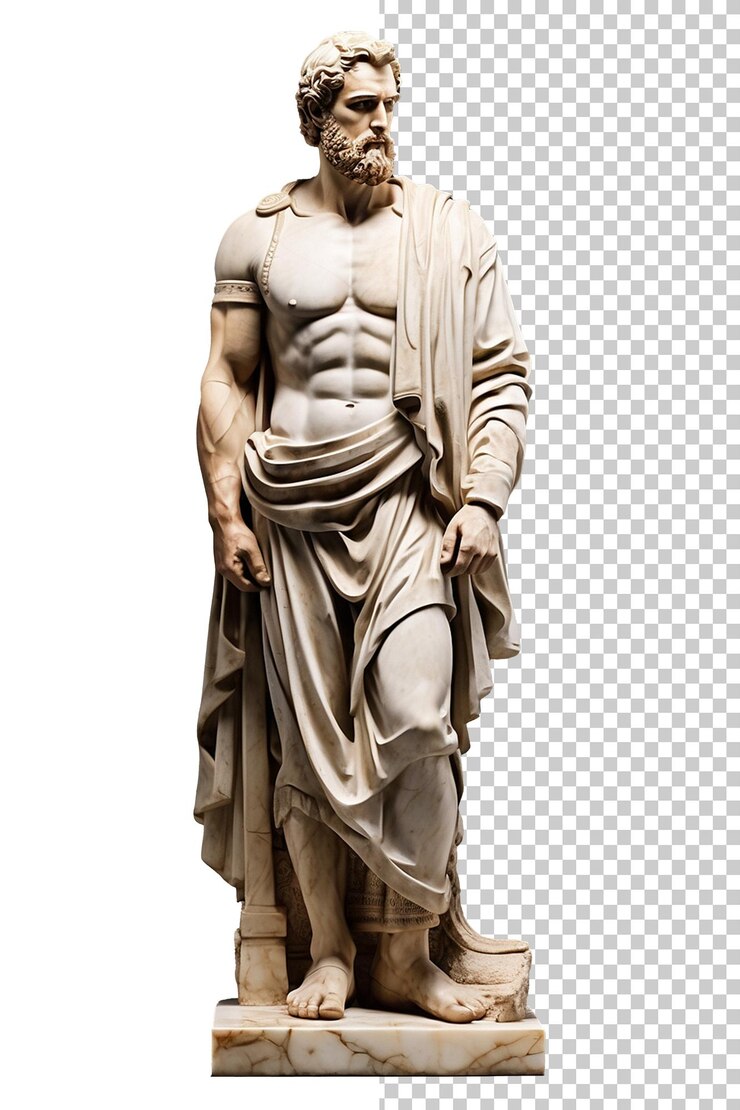 PSD cammina in avanti un classico busto maschile in marmo bianco greco con la barba sullo sfondo trasparente