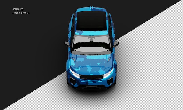 Camouflage bleu métallique réaliste isolé moteur turbo véhicule utilitaire sportif voiture haut devant