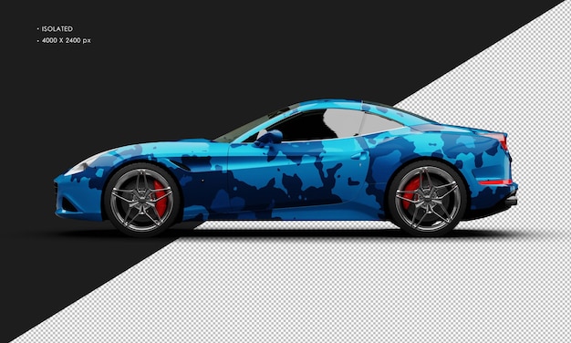 Camouflage bleu métallique réaliste isolé Sedan urbain moderne Super Sport Car côté gauche