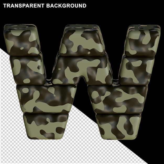 PSD camouflage marron. lettre majuscule 3d w